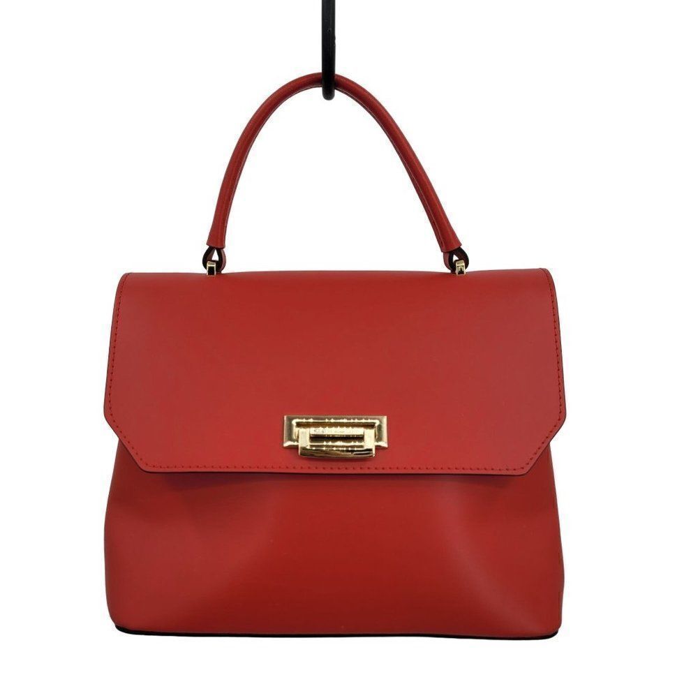 Luana Ferracuti Top Handle Satchel Handbag Italian Leather Red Convertible‎